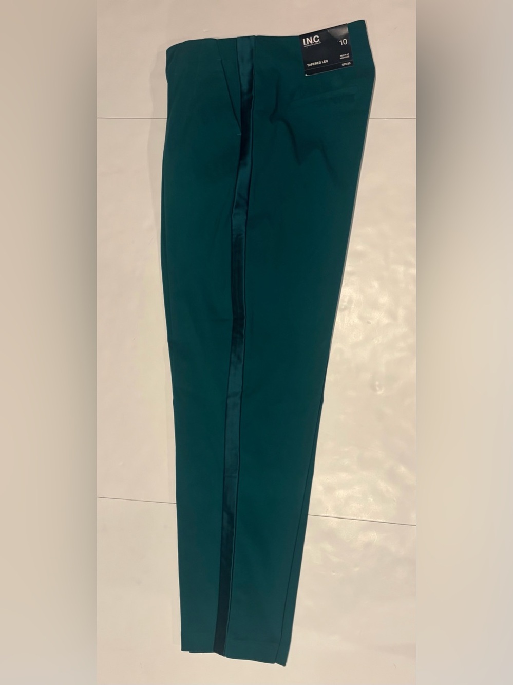 INC International Concepts Green Tuxedo Stripe Tapered Pants High Rise 10